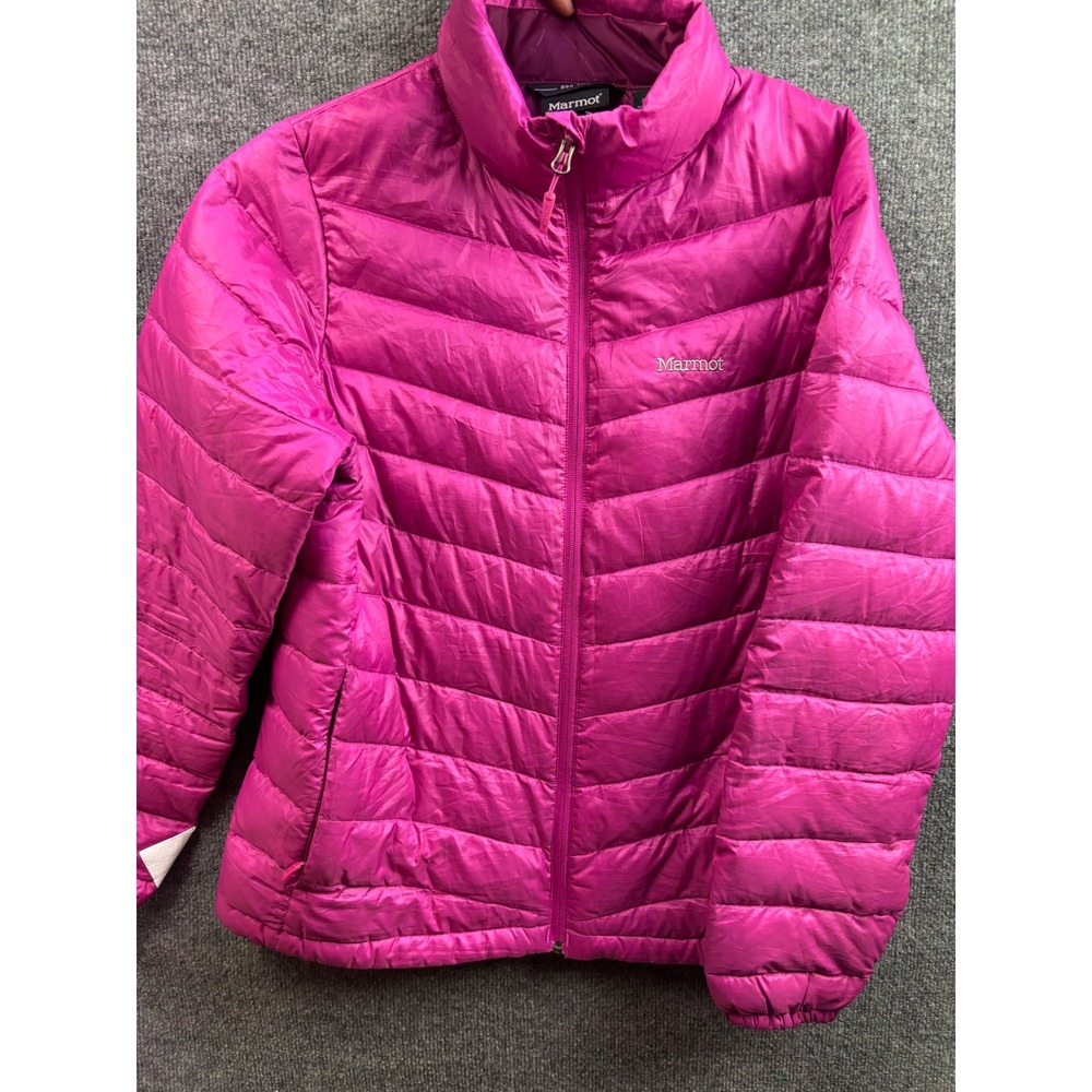 Marmot Puffer Jacket Womens XL Pink 800 Fill Down Quilted Full Zip Coat